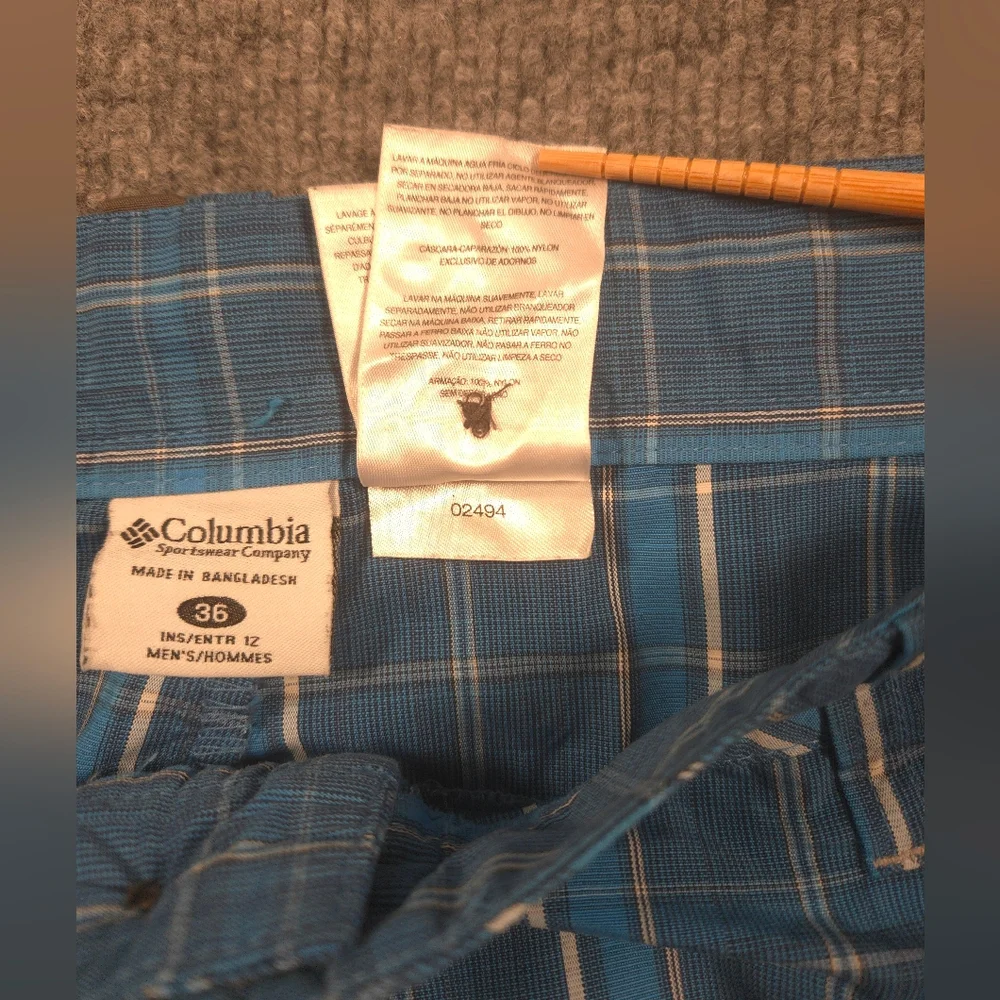 Columbia PFG Men's Blue Plaid Omni-Shield‎ Cargo/Hybrid Shorts Size 36